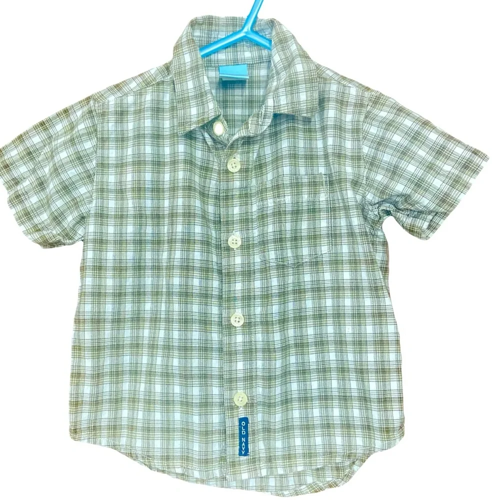 Old Navy Green and White Button Down Shirt Lightweight Casual